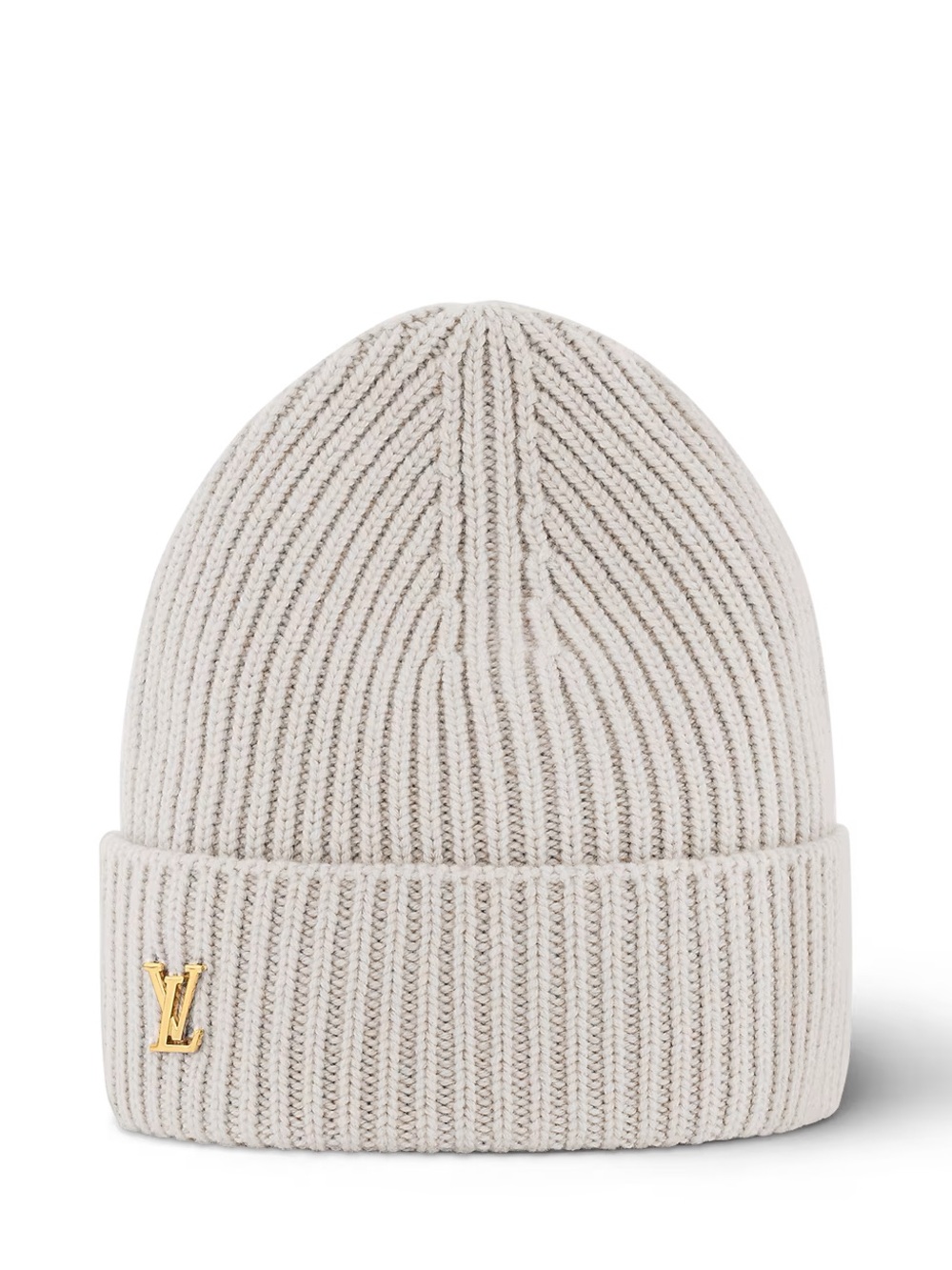 Louis Vuitton Spark Light Gray Knit Beanie with Gold LV Embellishment